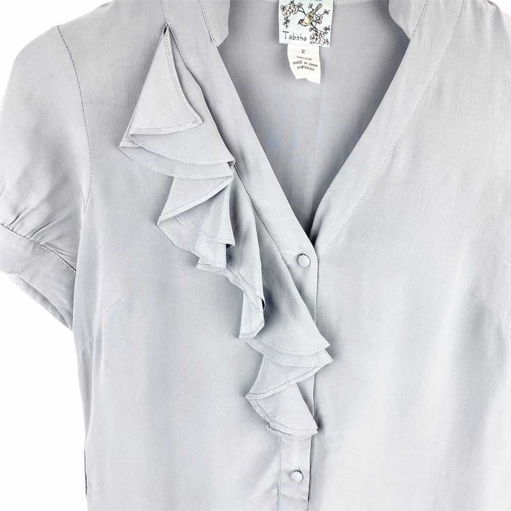 Tabitha Anthro Grey Ruffle Silk Tranquil Blouse 2 - Picture 5 of 5